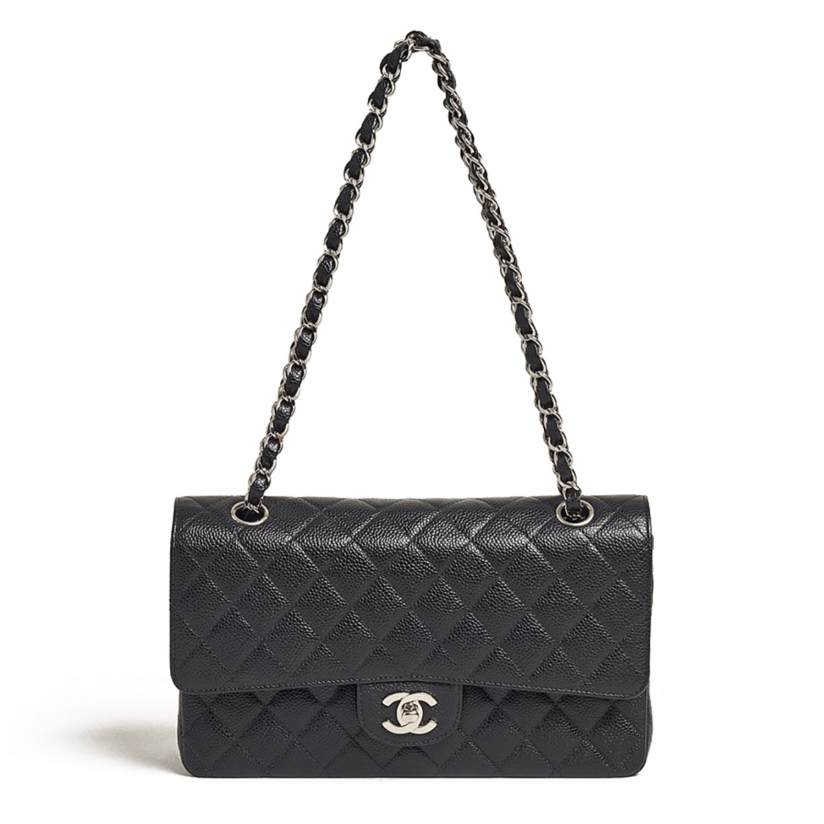 CHANEL Classic 11.12 Flap Bag in Grained Calfskin - Black & Silver