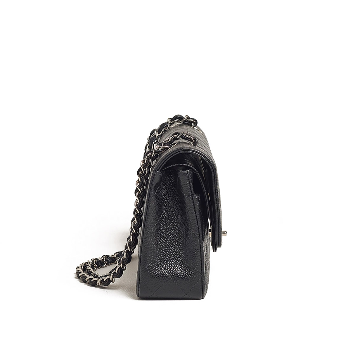 CHANEL Classic 11.12 Flap Bag in Grained Calfskin - Black & Silver