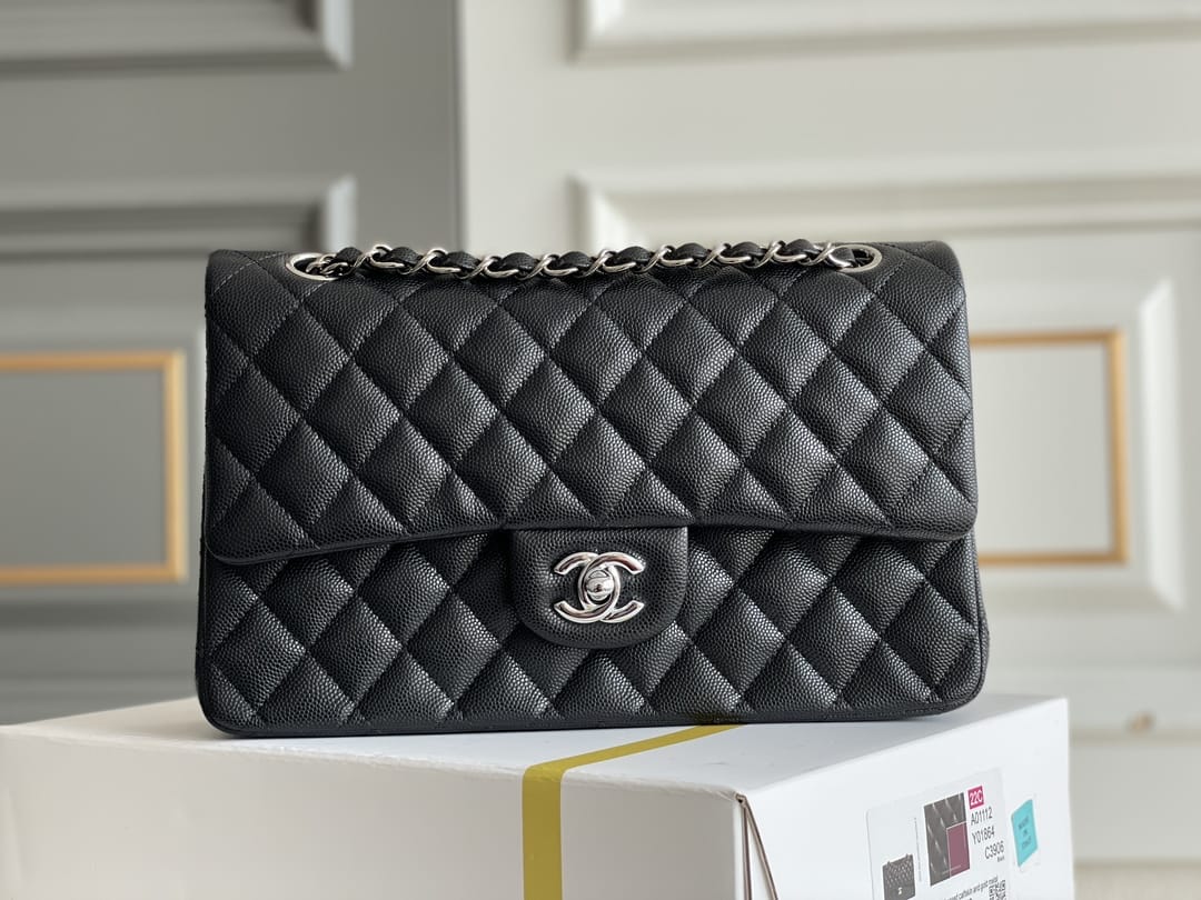 CHANEL Classic 11.12 Flap Bag in Grained Calfskin - Black & Silver