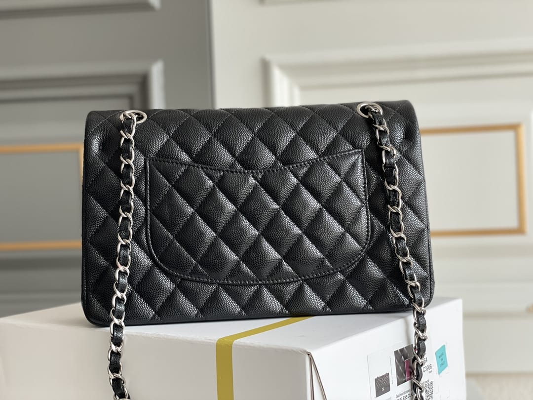 CHANEL Classic 11.12 Flap Bag in Grained Calfskin - Black & Silver