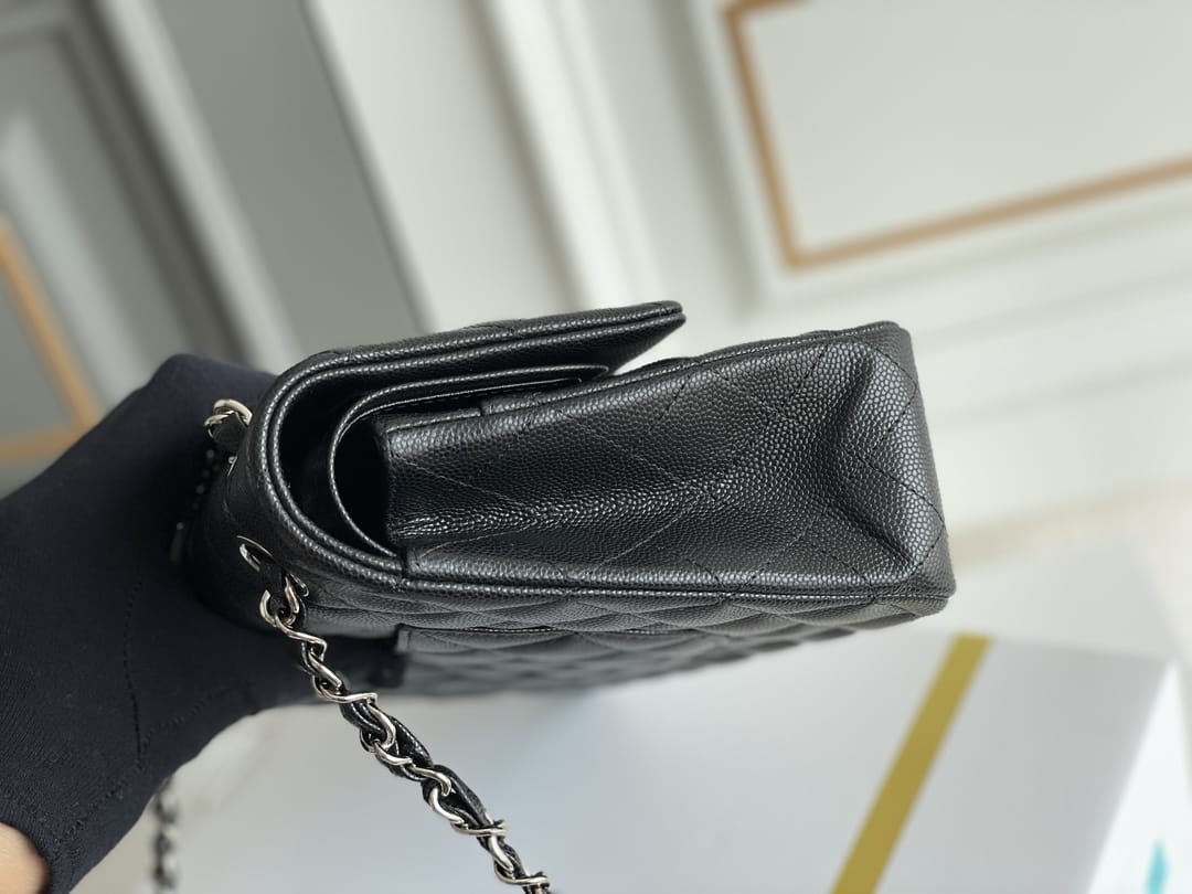 CHANEL Classic 11.12 Flap Bag in Grained Calfskin - Black & Silver