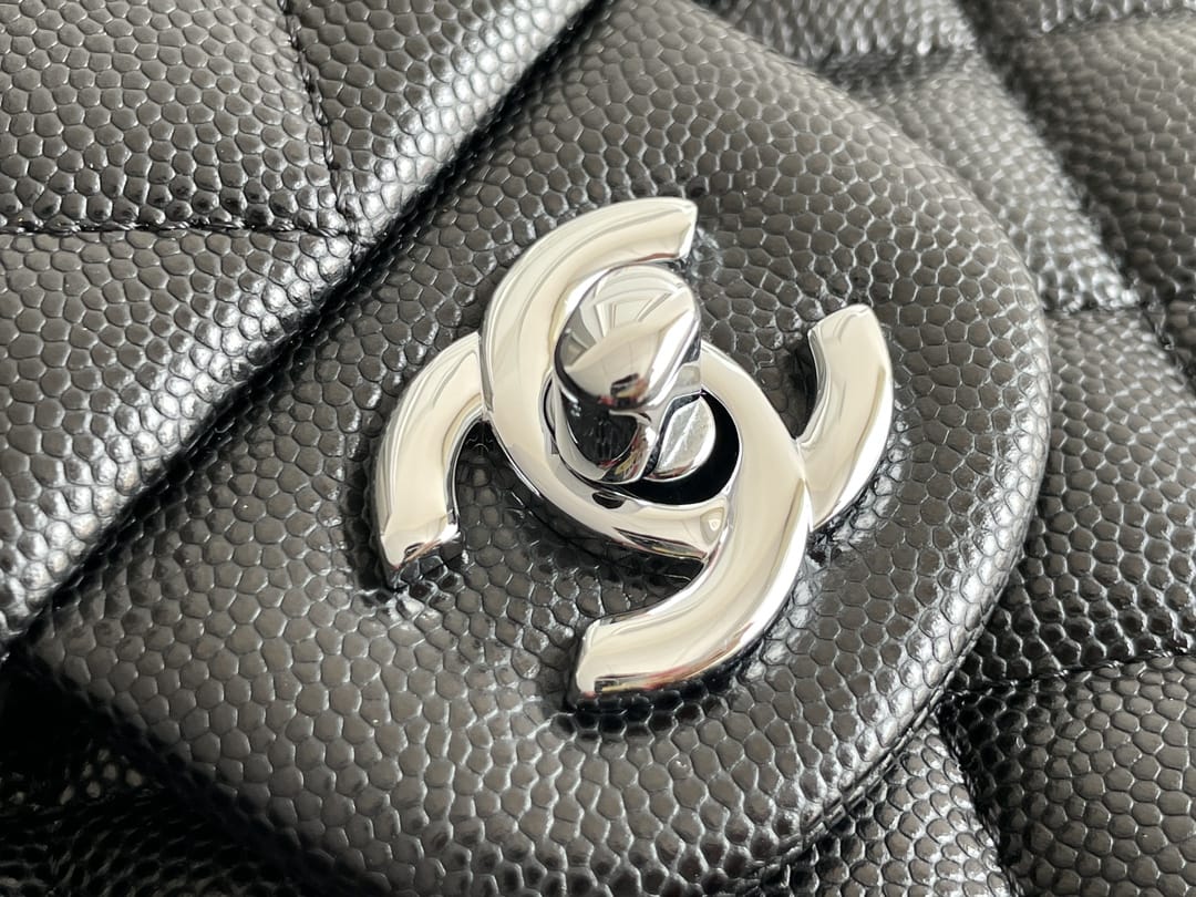 CHANEL Classic 11.12 Flap Bag in Grained Calfskin - Black & Silver