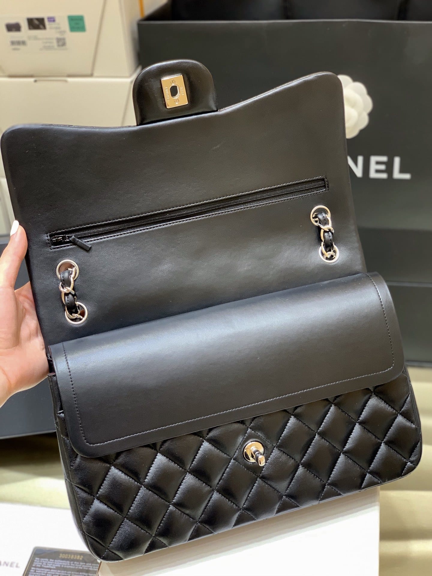 CHANEL Large Classic Flap Bag in Lambskin - Black