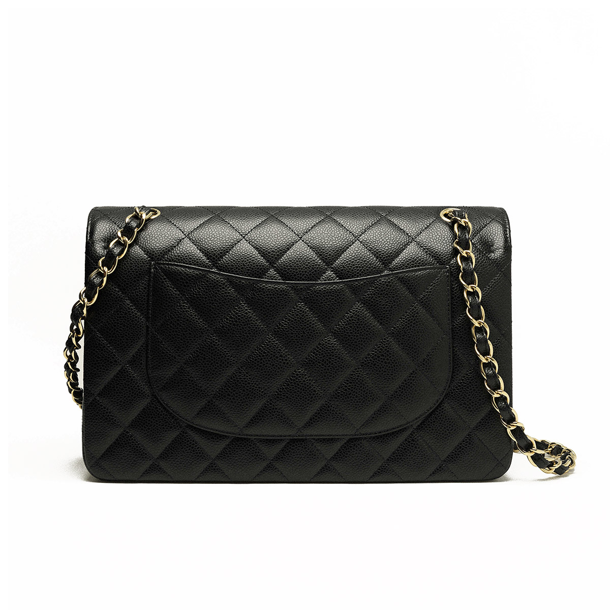 CHANEL Large Classic Flap Bag in Grained Calfskin - Black & Gold