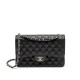 CHANEL Large Classic Flap Bag in Grained Calfskin - Black & Silver