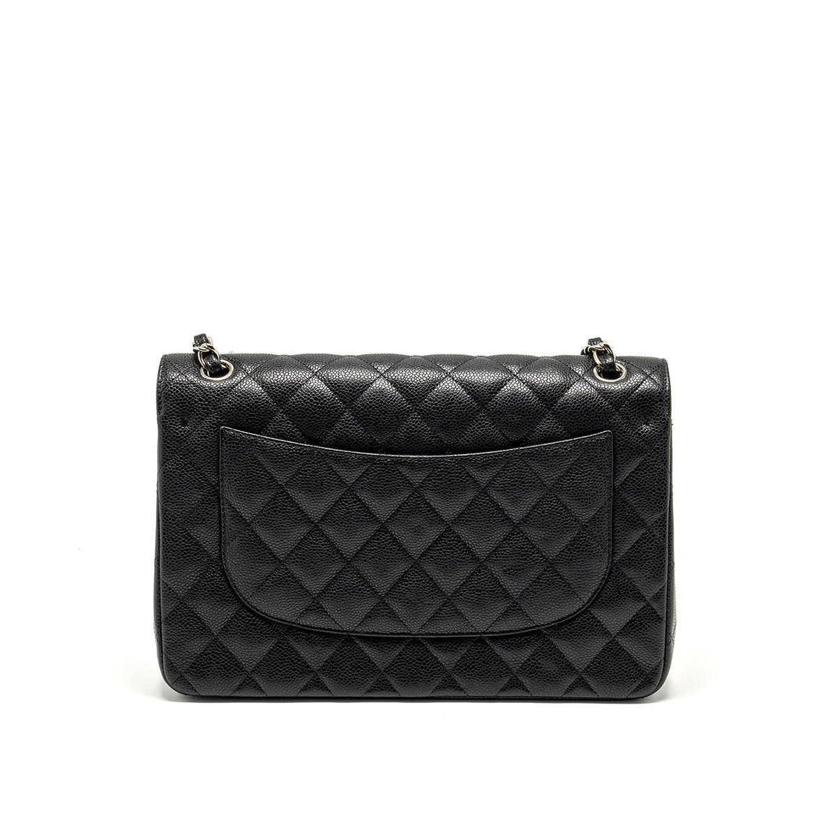 CHANEL Large Classic Flap Bag in Grained Calfskin - Black & Silver