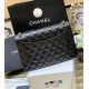 CHANEL Large Classic Flap Bag in Grained Calfskin - Black & Silver