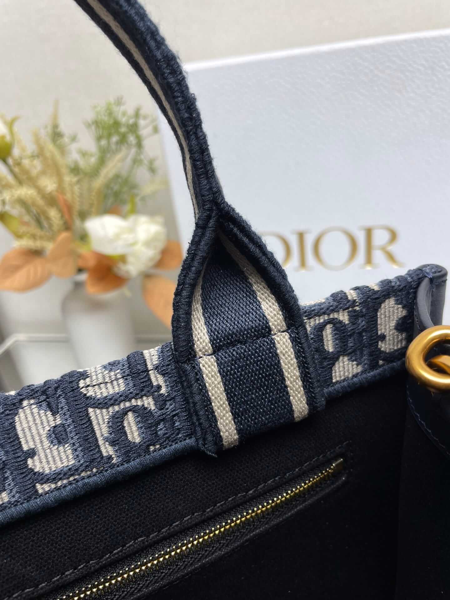 Dior Small Book Tote Blue Dior Oblique Embroidery and Calfskin