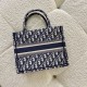 Dior Small Book Tote Ecru and Blue Dior Oblique Embroidery