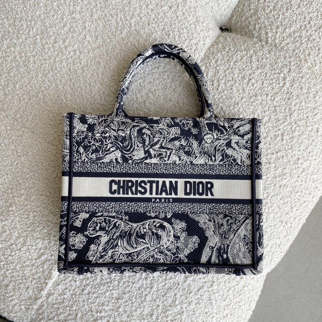 Dior Small Book Tote Blue and White Toile de Jouy Reverse Embroidery 