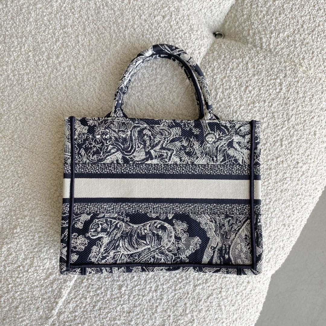 Dior Small Book Tote Blue and White Toile de Jouy Reverse Embroidery 