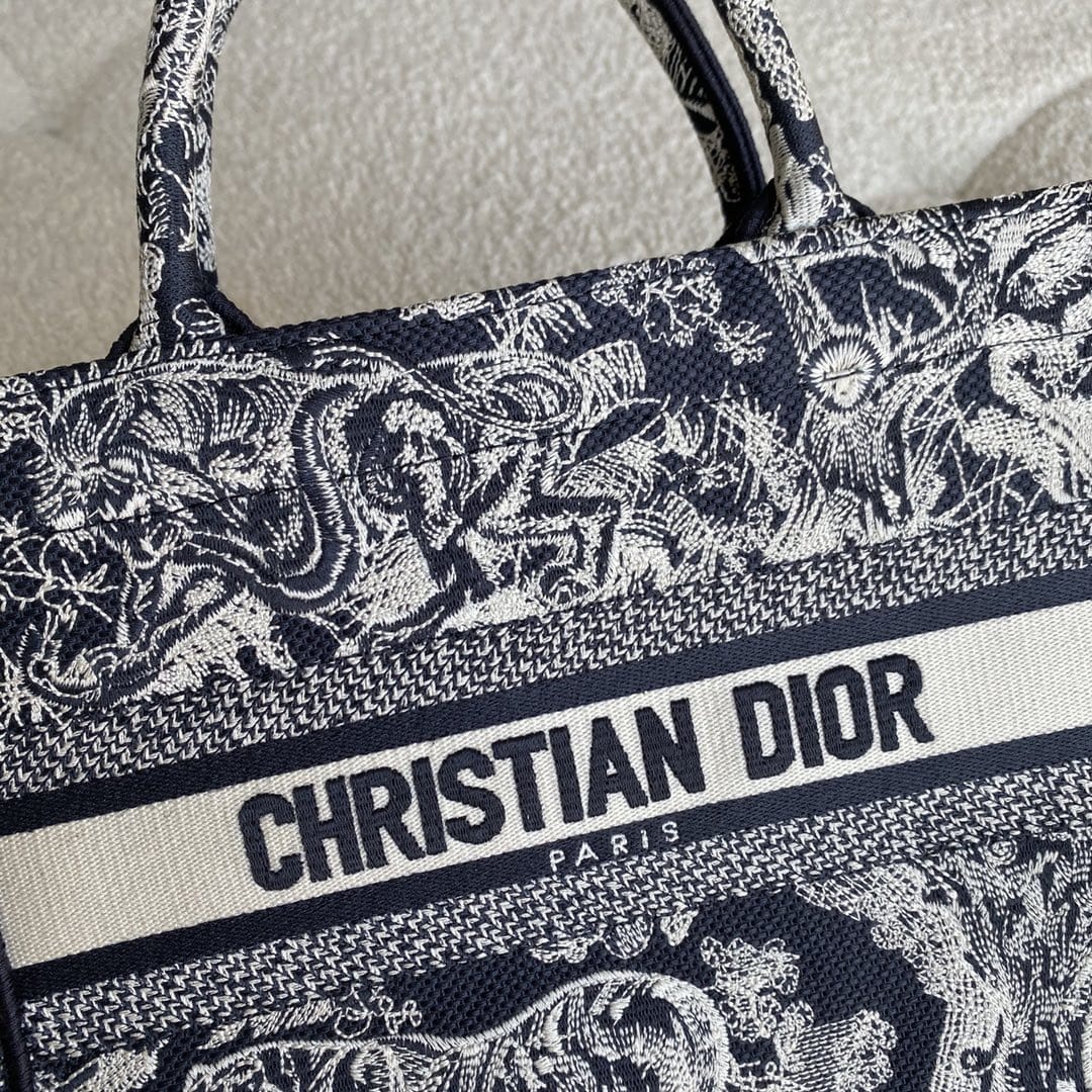 Dior Small Book Tote Blue and White Toile de Jouy Reverse Embroidery 