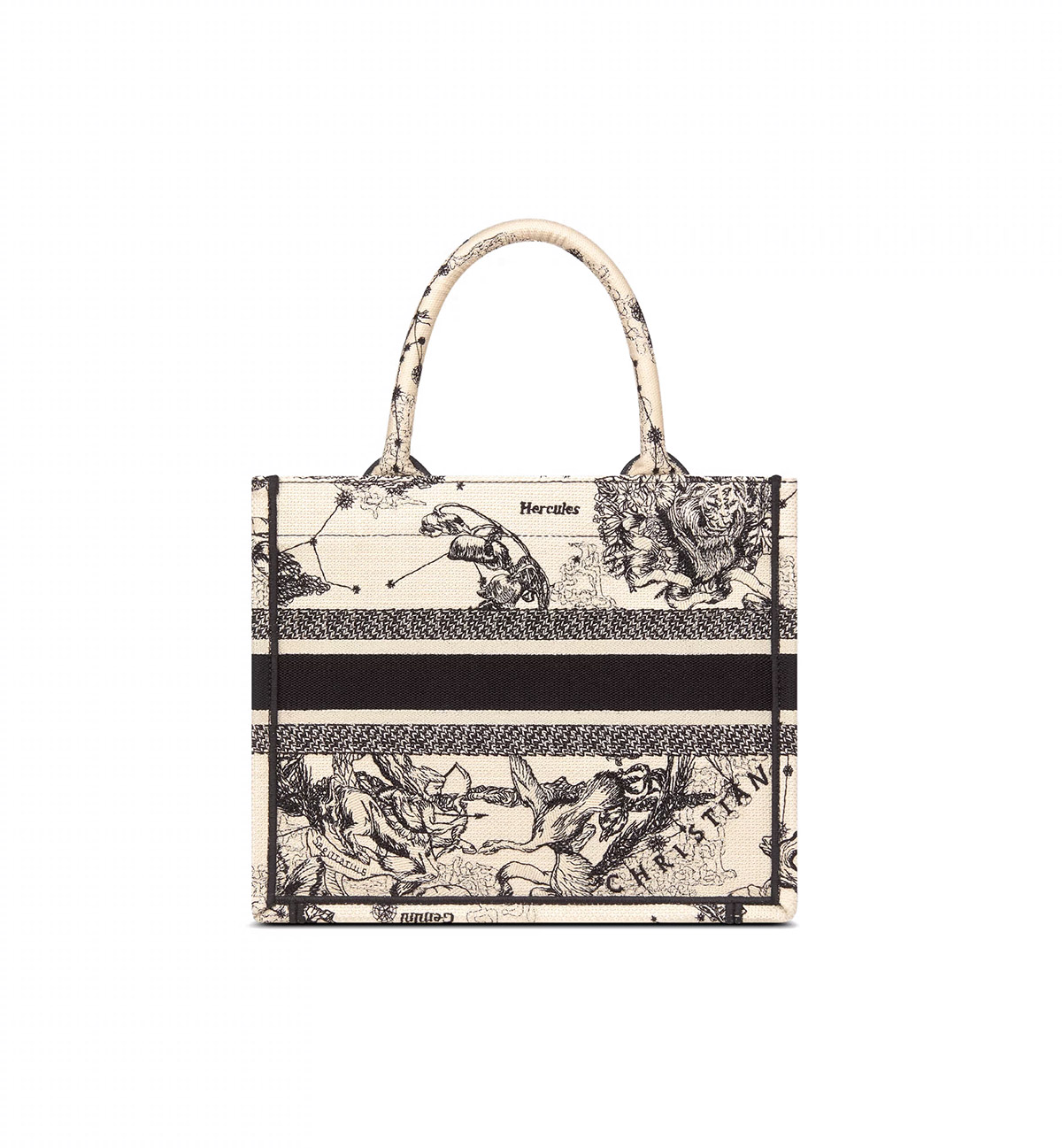 Dior Small Book Tote Latte and Black Toile de Jouy Zodiac Embroidery