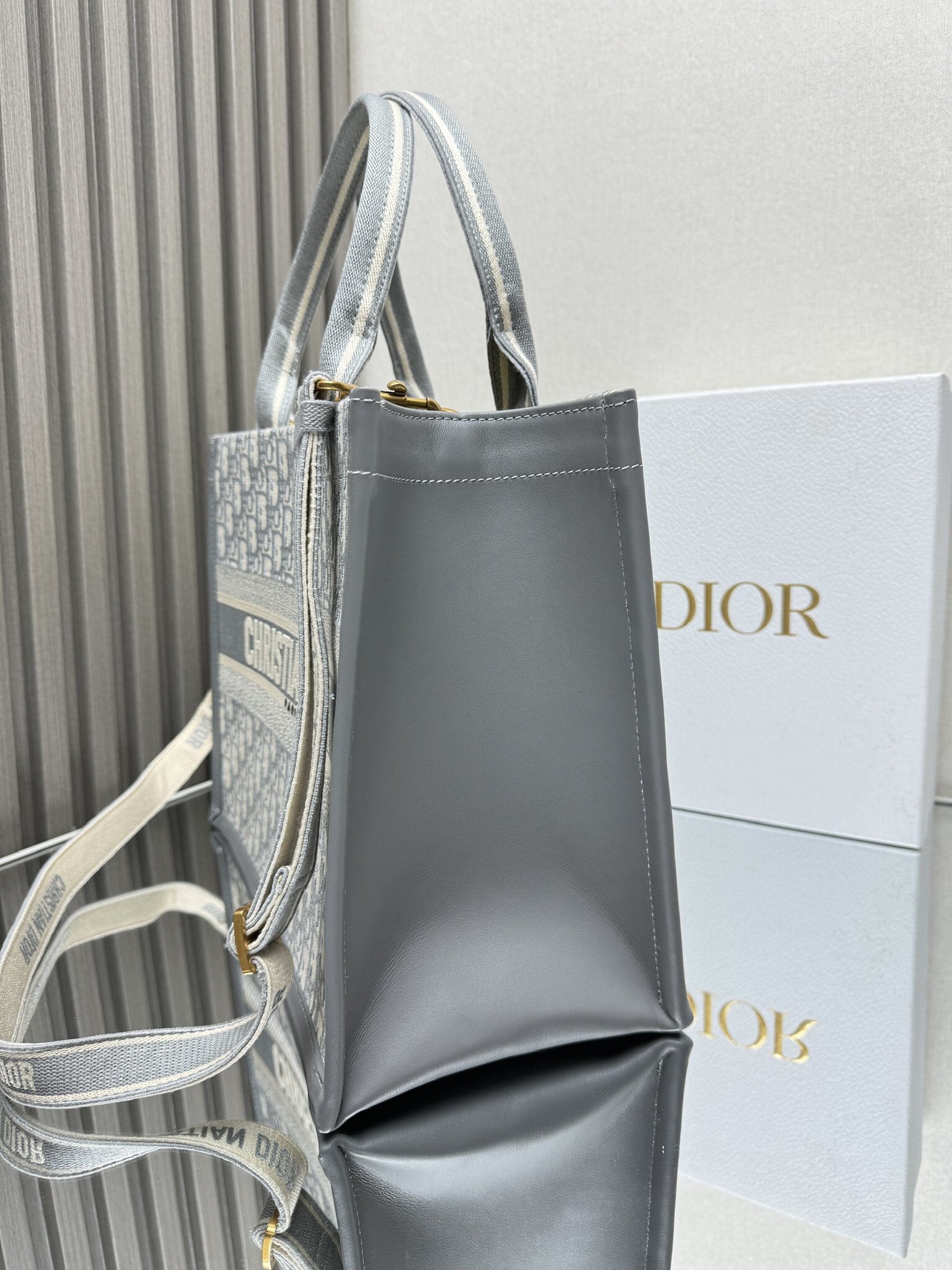 Dior Medium Book Tote Gray Dior Oblique Embroidery and Calfskin