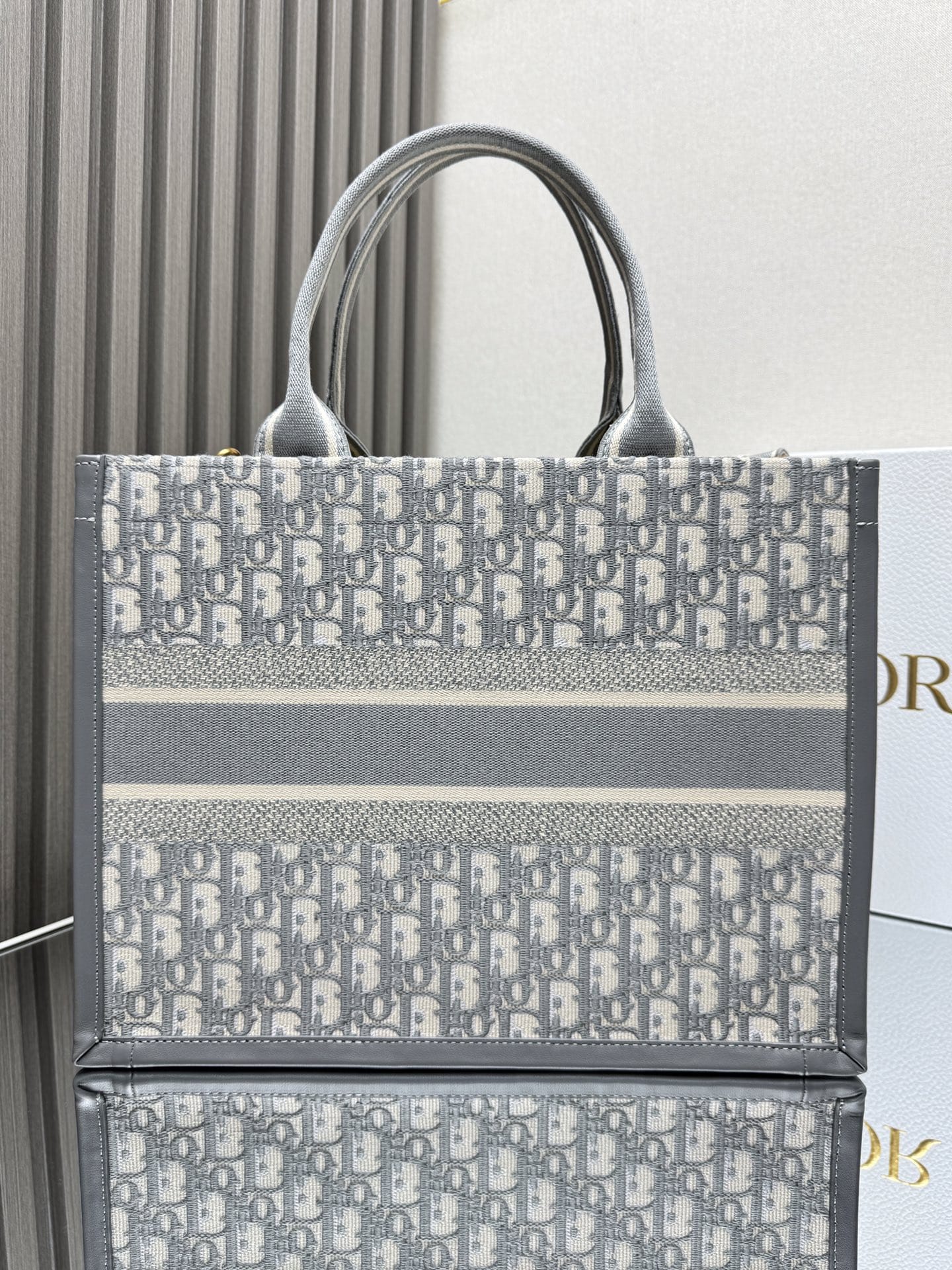 Dior Medium Book Tote Gray Dior Oblique Embroidery and Calfskin