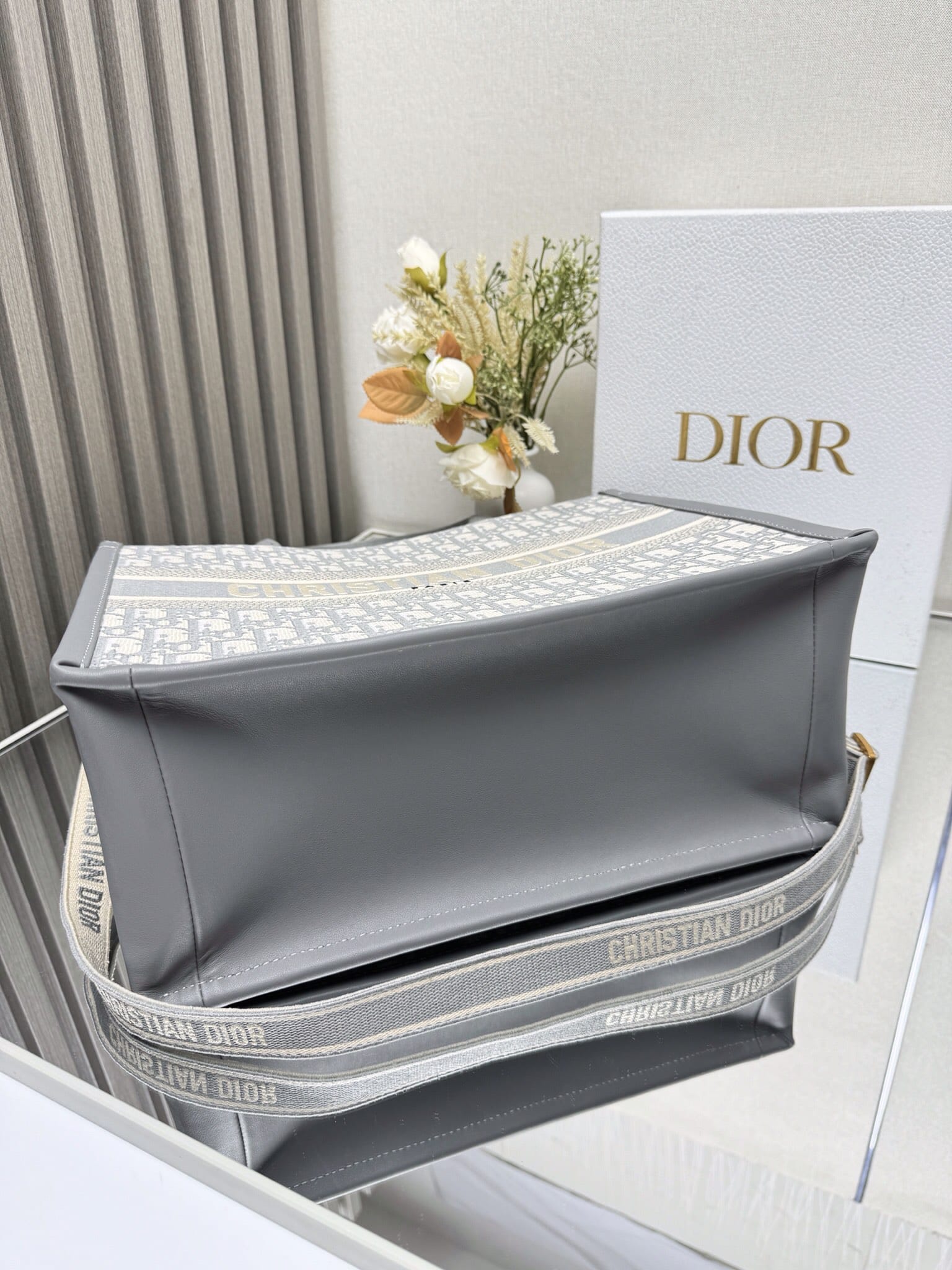 Dior Medium Book Tote Gray Dior Oblique Embroidery and Calfskin