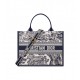 Dior Medium Book Tote White and Navy Blue Toile de Jouy Sauvage Embroidery with Navy Blue Calfskin