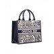 Dior Medium Book Tote White and Navy Blue Toile de Jouy Sauvage Embroidery with Navy Blue Calfskin