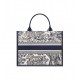 Dior Medium Book Tote White and Navy Blue Toile de Jouy Sauvage Embroidery with Navy Blue Calfskin