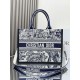 Dior Medium Book Tote White and Navy Blue Toile de Jouy Sauvage Embroidery with Navy Blue Calfskin