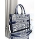 Dior Medium Book Tote White and Navy Blue Toile de Jouy Sauvage Embroidery with Navy Blue Calfskin