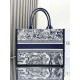 Dior Medium Book Tote White and Navy Blue Toile de Jouy Sauvage Embroidery with Navy Blue Calfskin