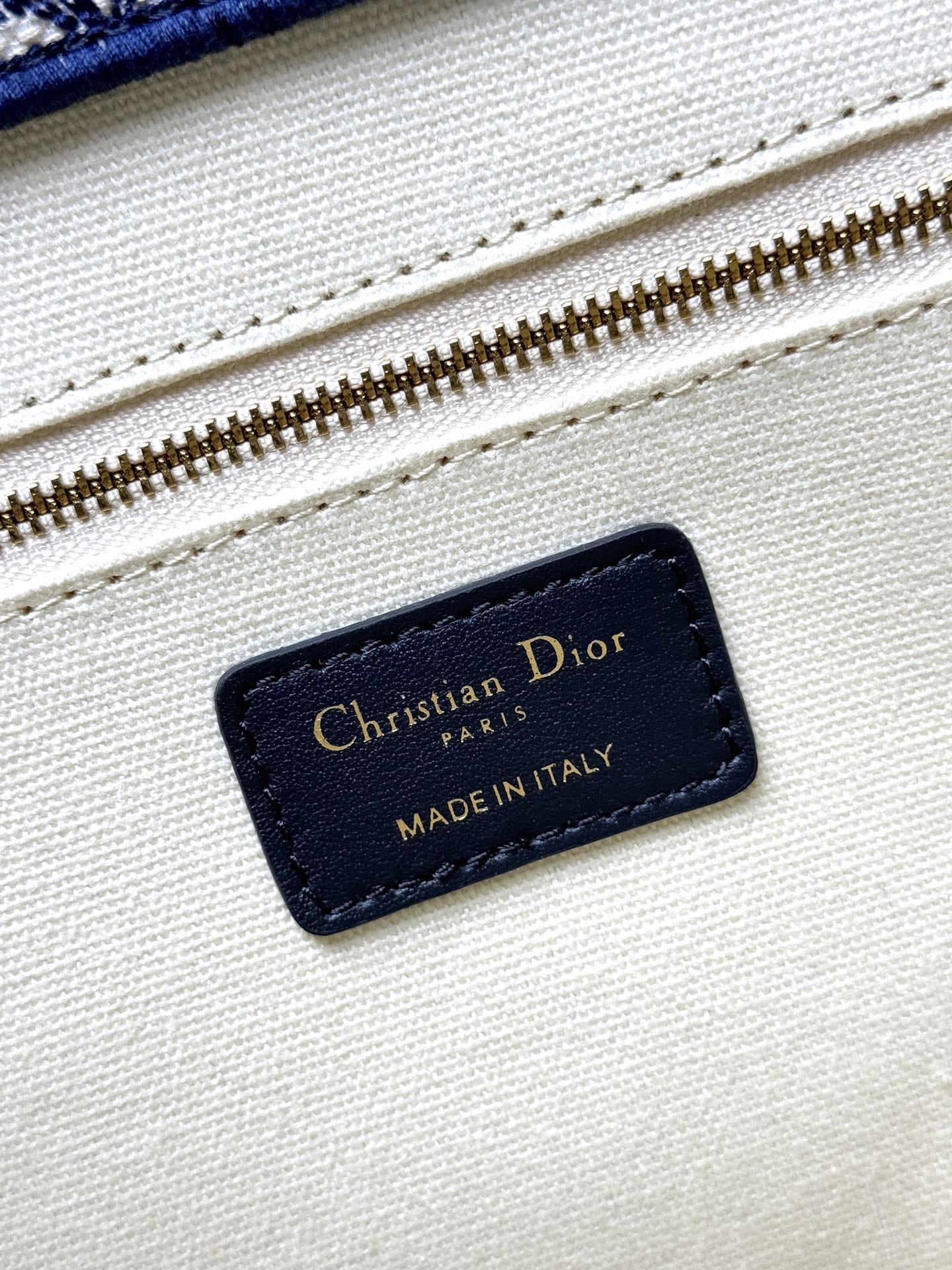 Dior Medium Book Tote White and Navy Blue Toile de Jouy Sauvage Embroidery with Navy Blue Calfskin