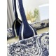 Dior Medium Book Tote White and Navy Blue Toile de Jouy Sauvage Embroidery with Navy Blue Calfskin