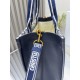 Dior Medium Book Tote White and Navy Blue Toile de Jouy Sauvage Embroidery with Navy Blue Calfskin