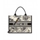 Dior Medium Book Tote Latte and Black Dior Zodiac Embroidery with Black Calfskin