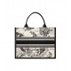 Dior Medium Book Tote Latte and Black Dior Zodiac Embroidery with Black Calfskin