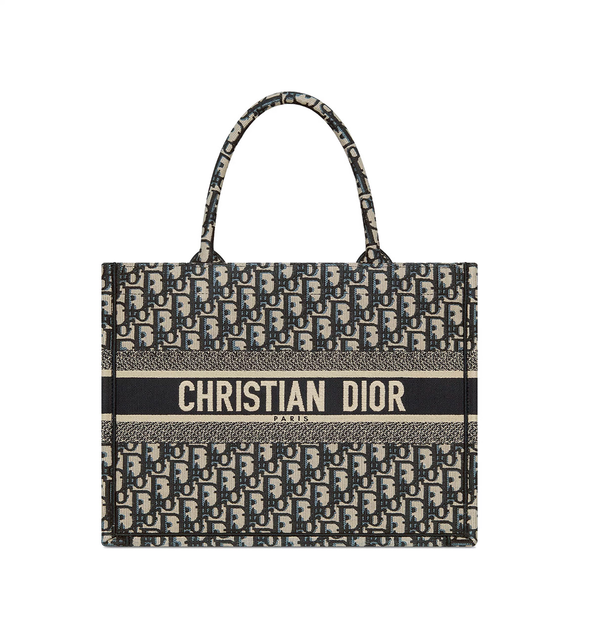 Dior Medium Book Tote Ecru and Blue Dior Oblique Embroidery