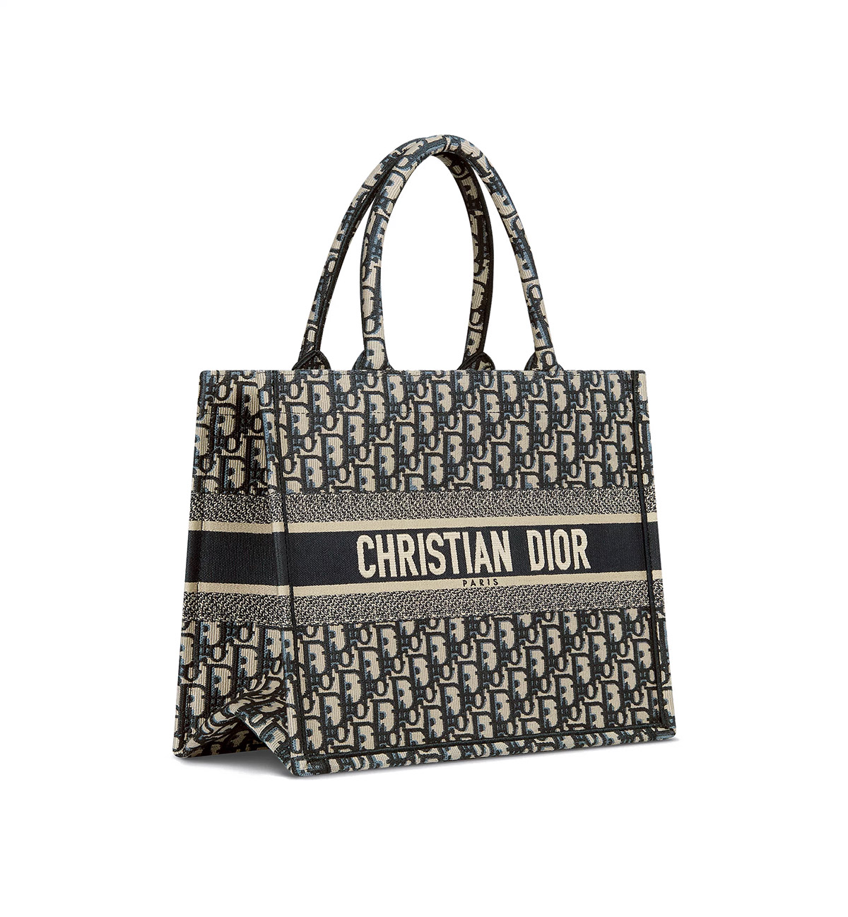 Dior Medium Book Tote Ecru and Blue Dior Oblique Embroidery