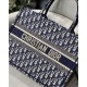 Dior Medium Book Tote Ecru and Blue Dior Oblique Embroidery