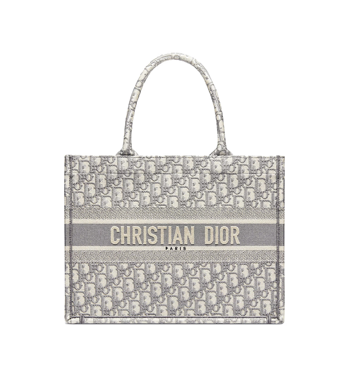 Dior Medium Book Tote Ecru and Gray Dior Oblique Embroidery