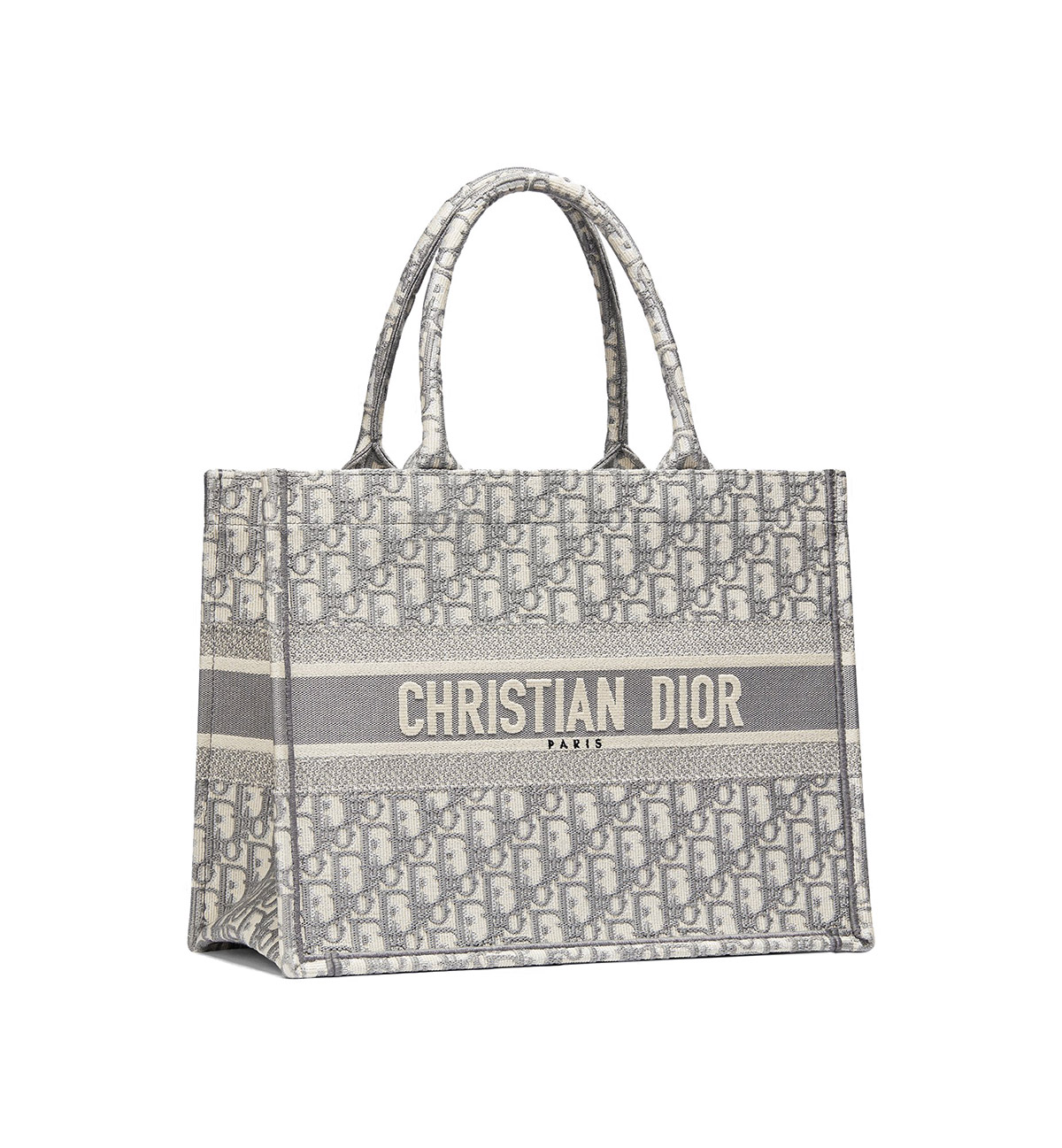 Dior Medium Book Tote Ecru and Gray Dior Oblique Embroidery