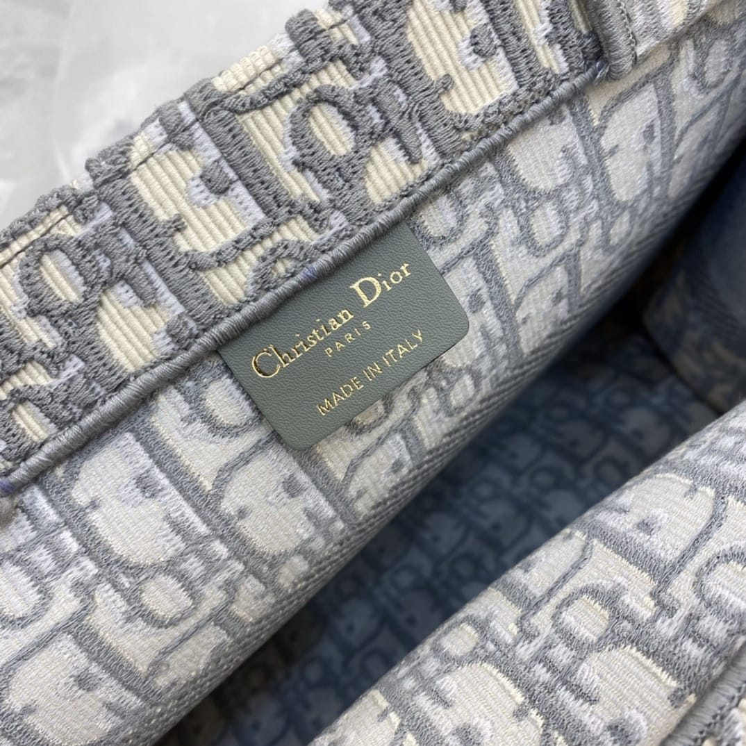 Dior Medium Book Tote Ecru and Gray Dior Oblique Embroidery