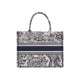 Dior Medium Book Tote Ecru and Blue Toile de Jouy Embroidery