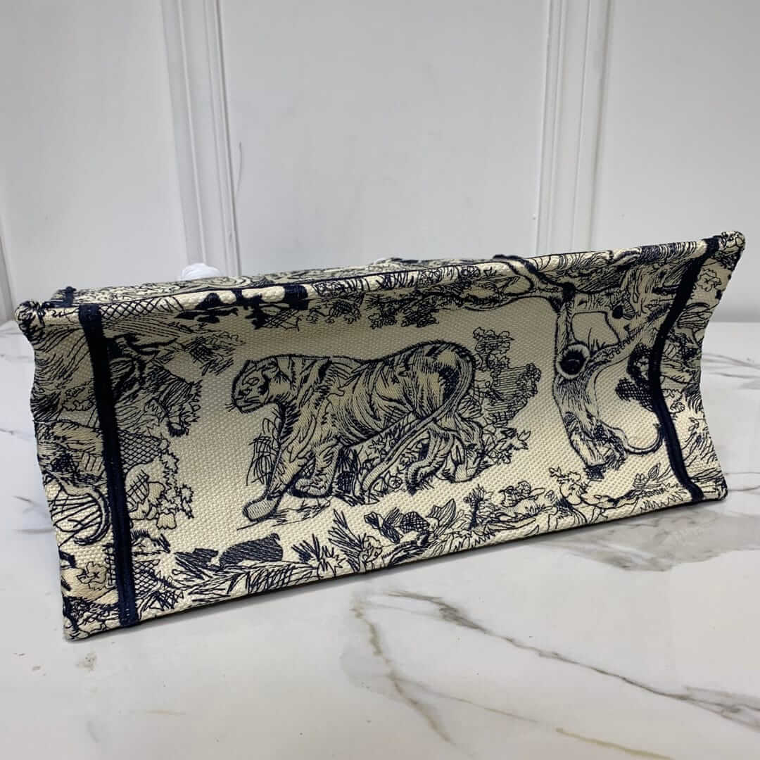 Dior Medium Book Tote Ecru and Blue Toile de Jouy Embroidery