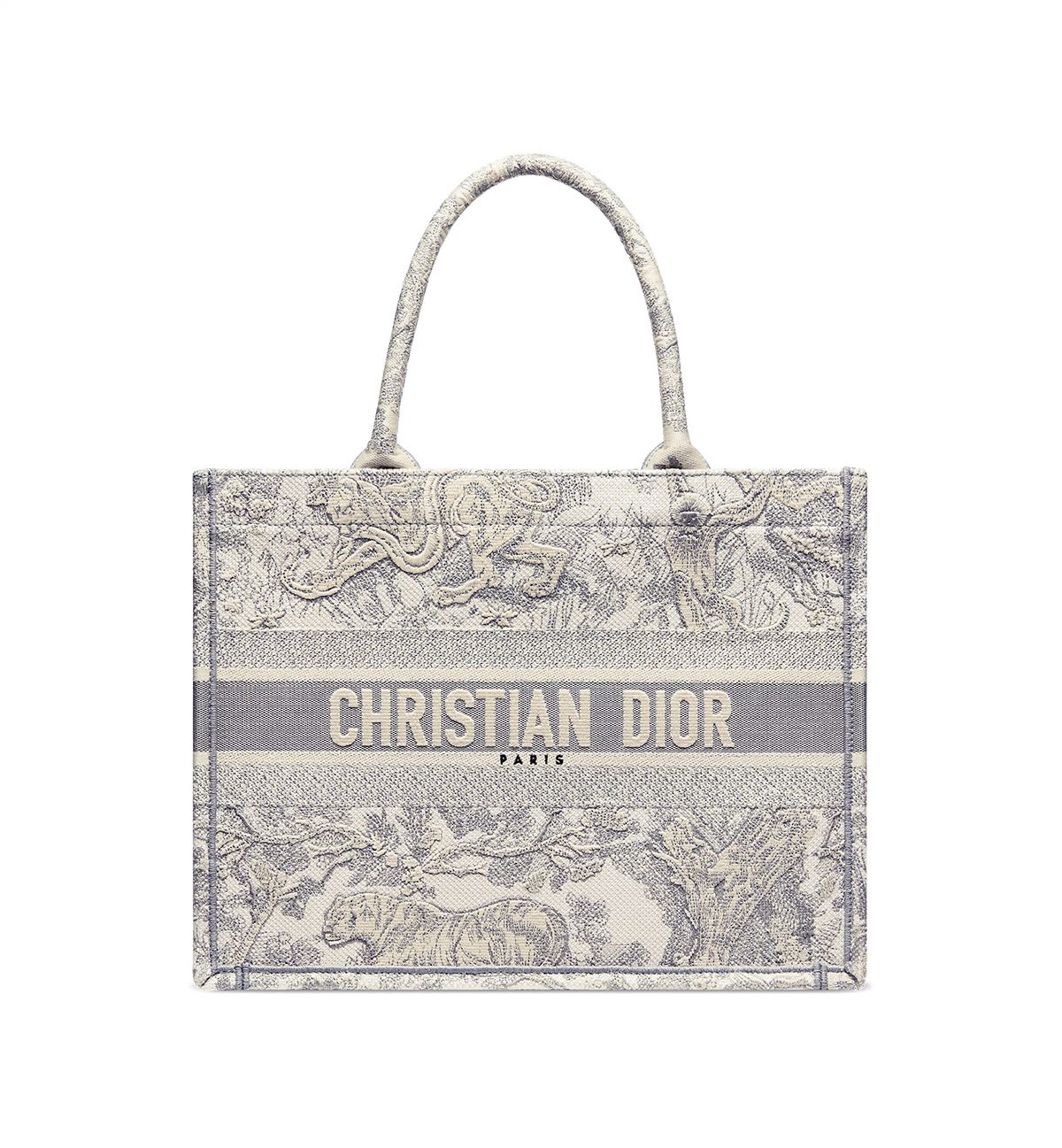 Dior Medium Book Tote Ecru and Gray Toile de Jouy Embroidery