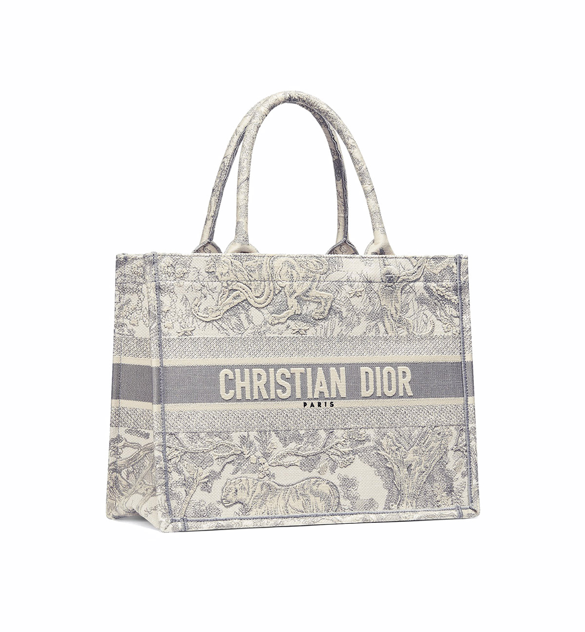 Dior Medium Book Tote Ecru and Gray Toile de Jouy Embroidery