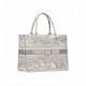 Dior Medium Book Tote Ecru and Gray Toile de Jouy Embroidery