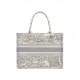 Dior Medium Book Tote Ecru and Gray Toile de Jouy Embroidery