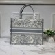 Dior Medium Book Tote Ecru and Gray Toile de Jouy Embroidery