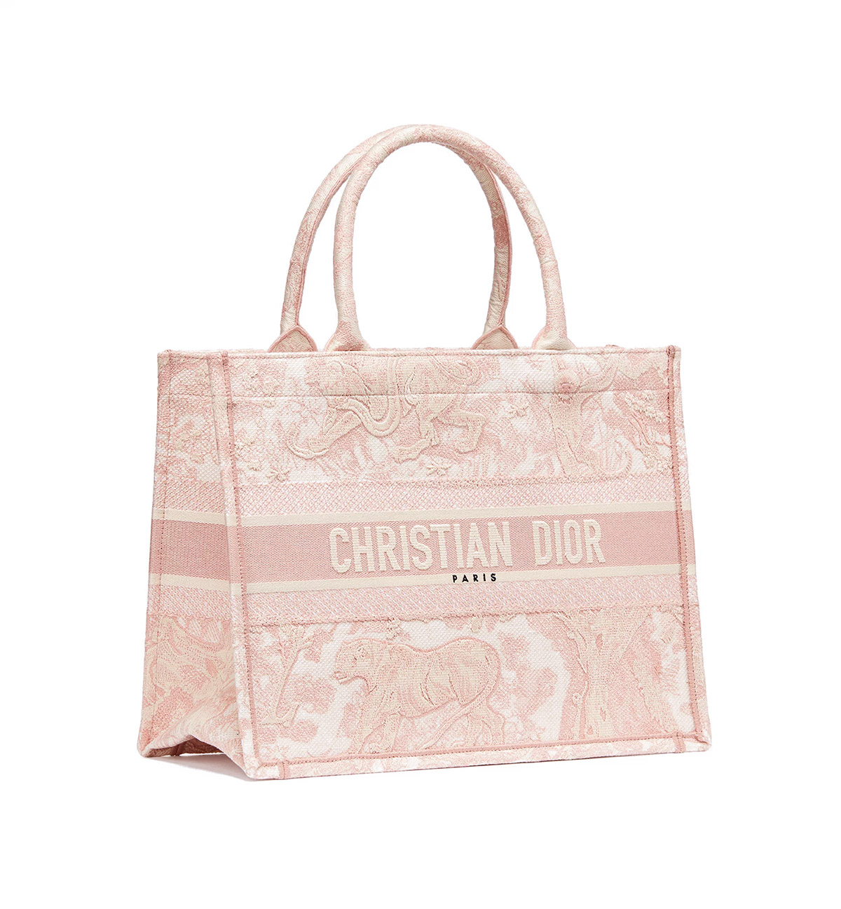 Dior Medium Book Tote Ecru and Pink Toile de Jouy Embroidery