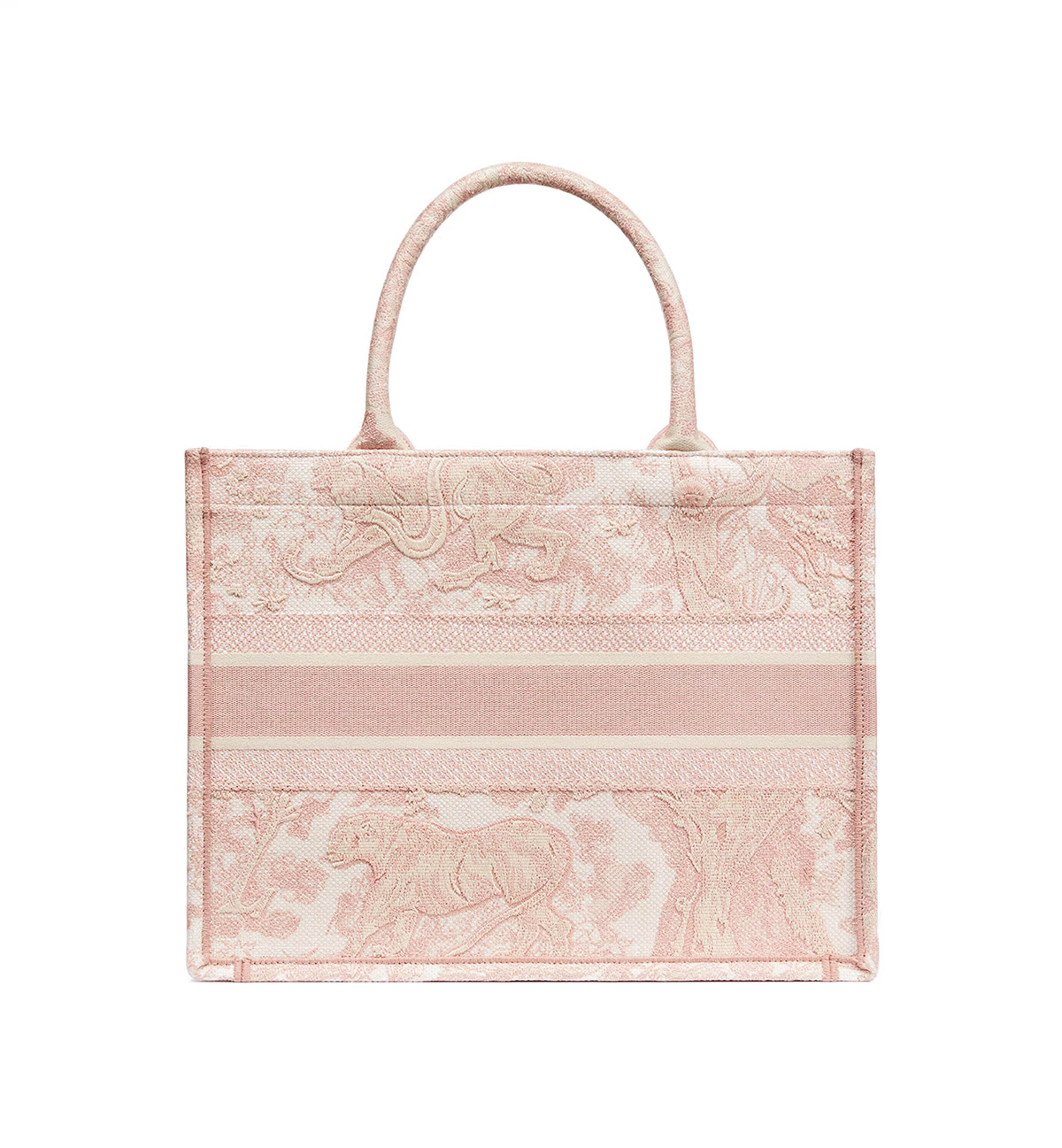 Dior Medium Book Tote Ecru and Pink Toile de Jouy Embroidery