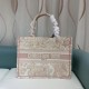 Dior Medium Book Tote Ecru and Pink Toile de Jouy Embroidery