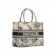 Dior Medium Book Tote Latte and Black Dior Zodiac Embroidery