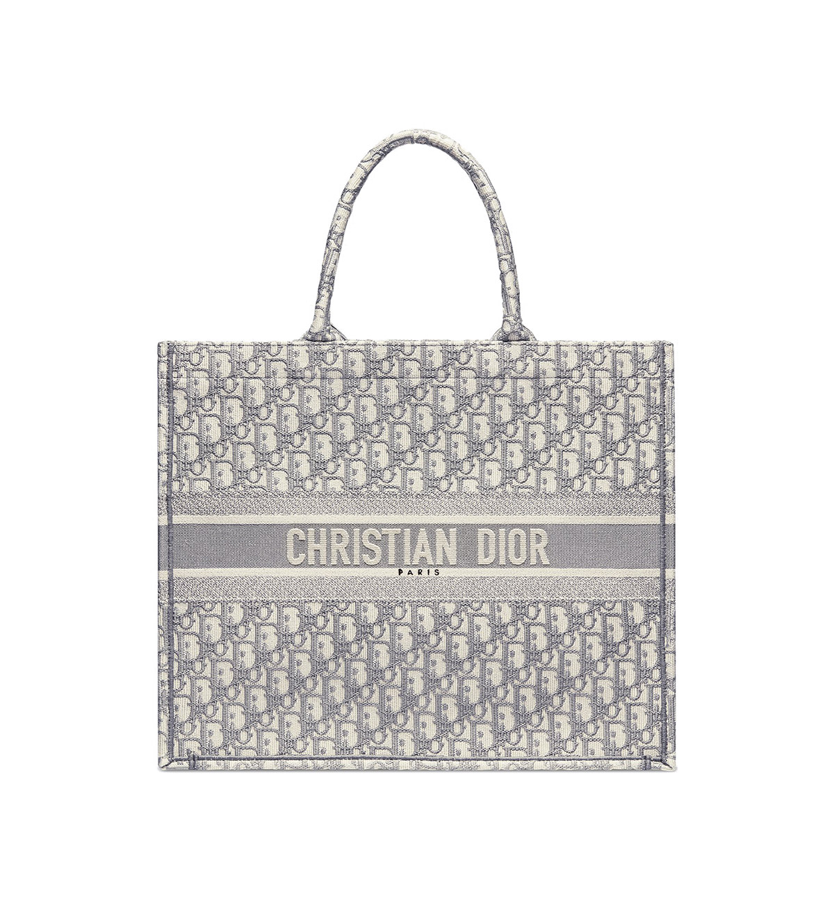 Dior Large Book Tote Ecru and Gray Dior Oblique Embroidery 