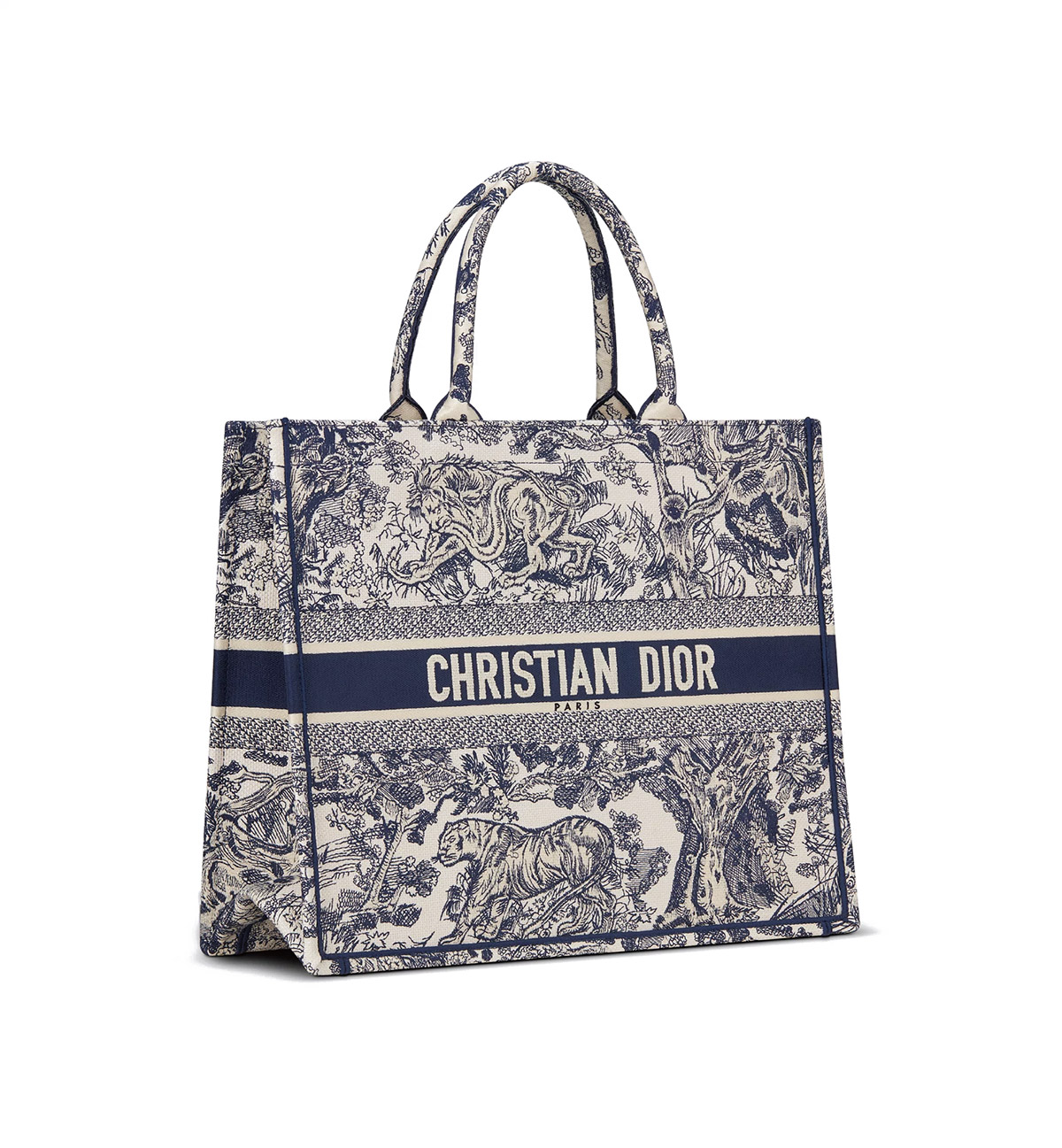 Dior Large Book Tote Ecru and Blue Toile de Jouy Embroidery